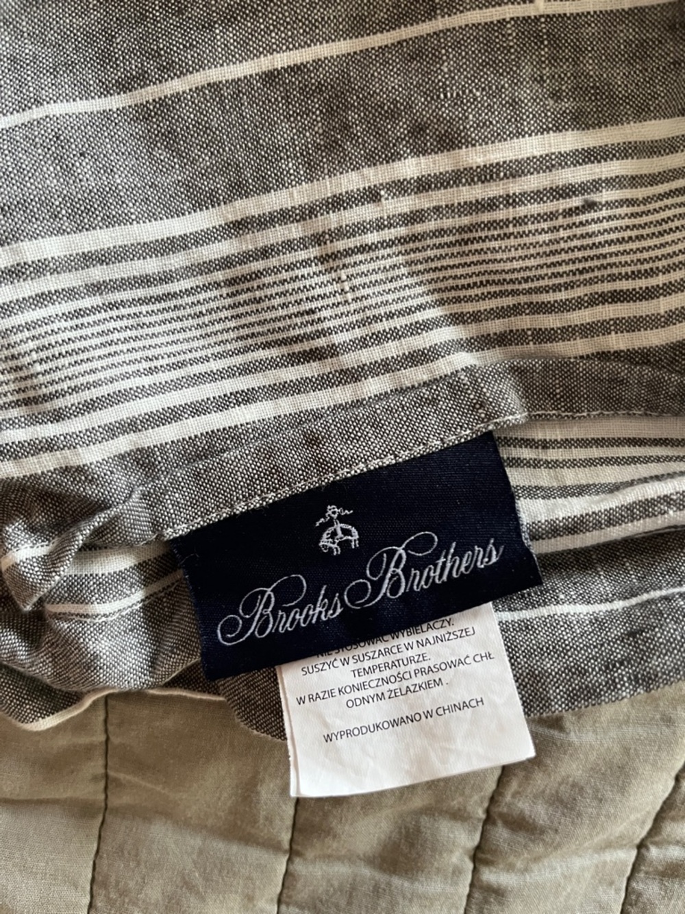 Set of 2  King Brooks Brothers Gray and White Striped Pillow Sham 100% linen